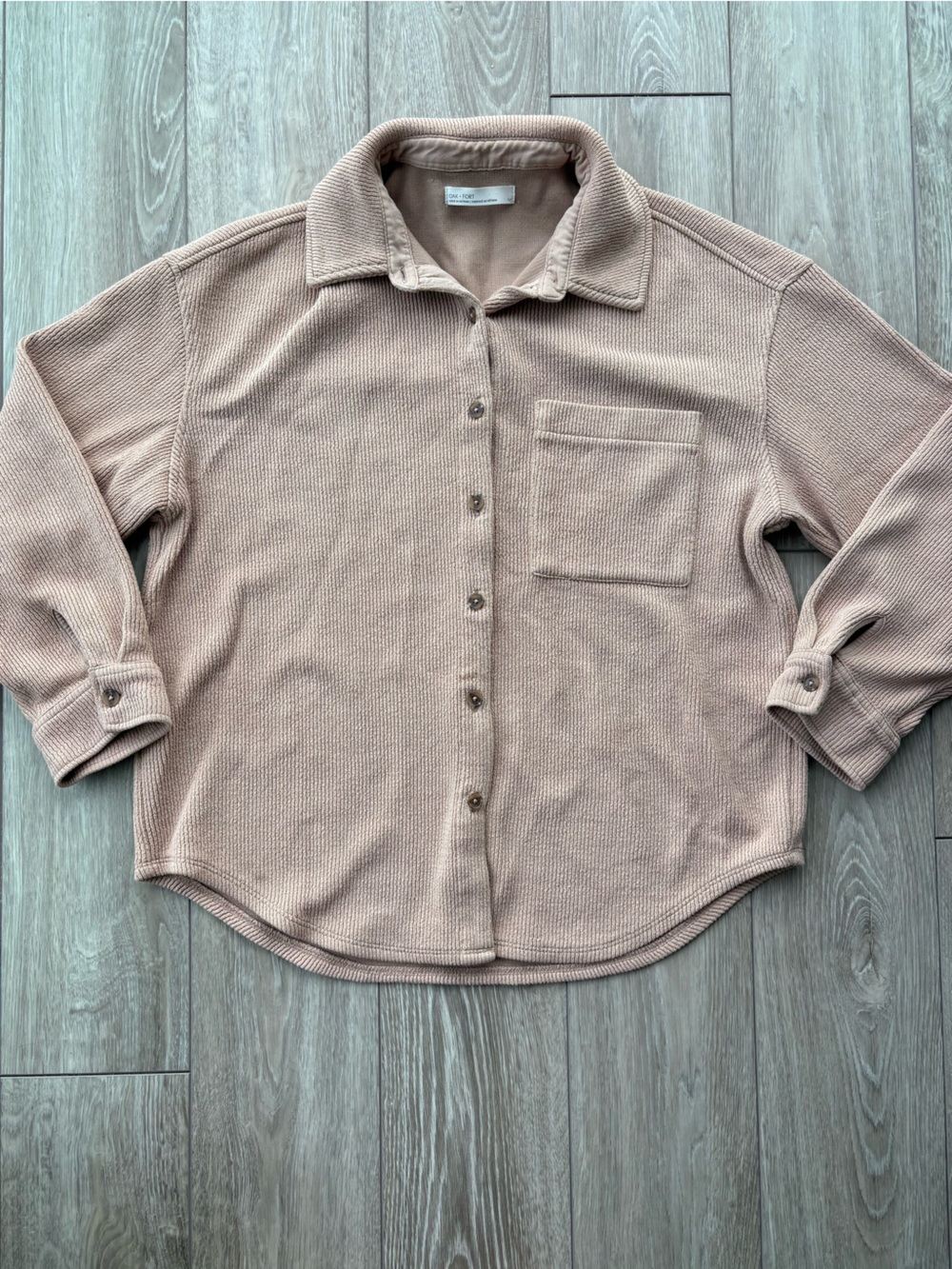 tan/beige ribbed boxy button up shirt